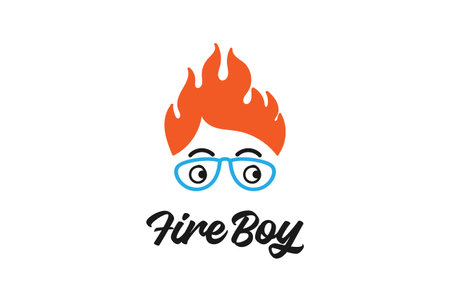 Kids Boy Hero with Hair Fire Head Face Cartoon Character Logo Designのイラスト素材