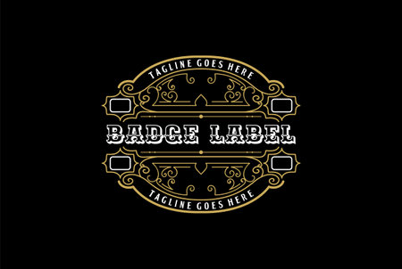 Black Background with Old Royal Border Frame Badge Emblem Label Logo Design Vectorのイラスト素材