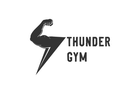 Strong Muscular Hand Bicep with Zeus Thunderbolt Electric Light for Gym Fitness Sport Logoのイラスト素材