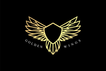 Luxury Golden Eagle Phoenix Falcon Hawk Wings Shield Logo Designのイラスト素材