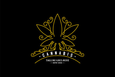 Elegant Luxury Cannabis Marijuana Ganja Leaf Decorative Ornament for Hemp CBD Oil Logo Designのイラスト素材