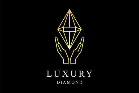 Elegant Luxury Golden Diamond with Hand Care Monogram Line Logo Designのイラスト素材