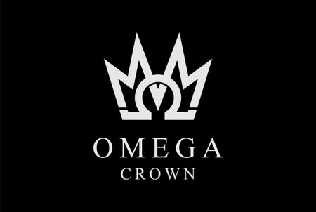 Simple Minimalist Bold King Queen Crown Omega Symbol Logo Design Vectorのイラスト素材