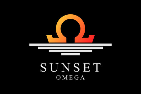 Simple Minimalist Geometric Sunset Sunrise Omega Symbol Logo Designのイラスト素材