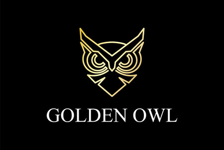Luxury Golden Owl Bird Head Face Monogram Line Logo Designのイラスト素材