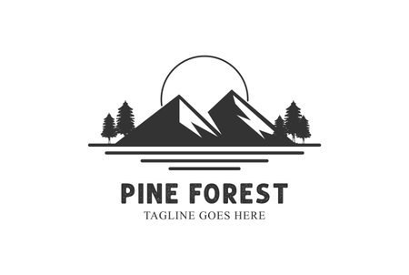 Mountain Pine Conifer Spruce Cedar Larch Cypress Fir Forest for Outdoor Adventure Logoのイラスト素材