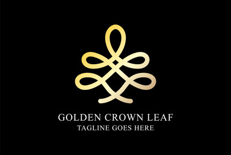 Golden Leaf Plant Tree shape King Queen Princess Crown Logo Designのイラスト素材