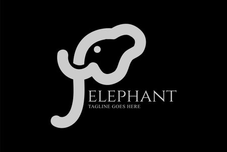 Simple Minimalist Mammoth Elephant Head Line for Zoo Conservation Logoのイラスト素材