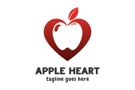 Modern Simple Minimalist Love Heart with Apple Fruit for Diet Vegan or Healthy food logoのイラスト素材