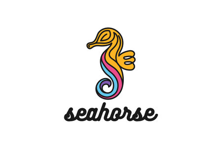 Colorful Ocean Seahorse Monogram Line Logo Designのイラスト素材