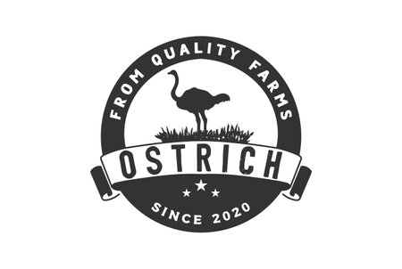 Vintage Retro Ostrich Farm Silhouette with Grassland Badge Emblem Logo Designのイラスト素材