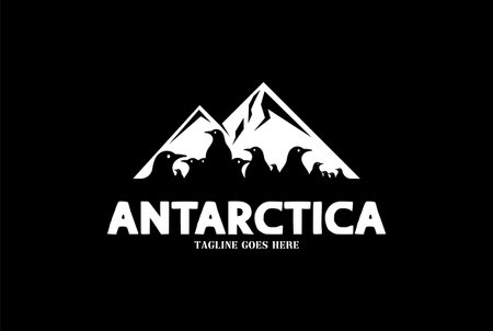 Antarctica Ice Snow Mountain or Iceberg with Polar Penguins Logo Designのイラスト素材