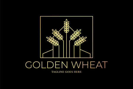 Geometric Wheat Rice Oat Barn for Farm and Bakery or Beer Logoのイラスト素材