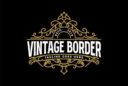 Vintage Border Frame Royal Crown Crest Badge Emblem Stamp Label Logo Design Vectorのイラスト素材