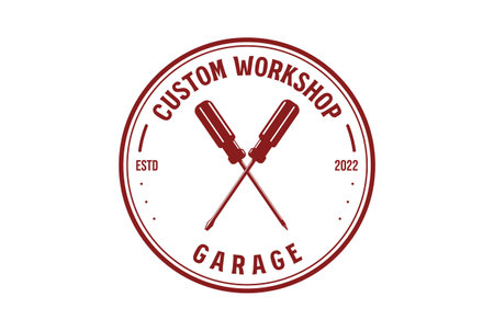Circular Vintage Retro Crossed Screwdriver Badge Emblem Label for Workshop Tool Service Logoのイラスト素材