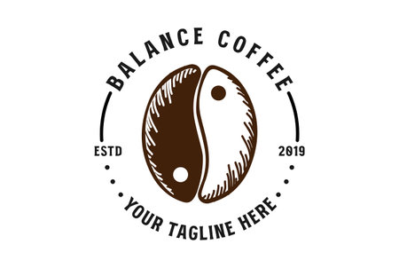Vintage Retro Balance Yin Yang Roasted Coffee Bean Logo Design for Cafe or Product Labelのイラスト素材