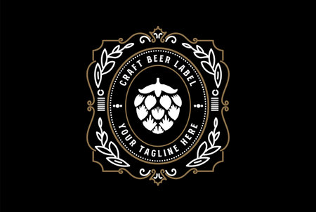 Elegant Vintage Hops Flower Badge Emblem Label for Craft Beer Brewing Brewery Logo Designのイラスト素材