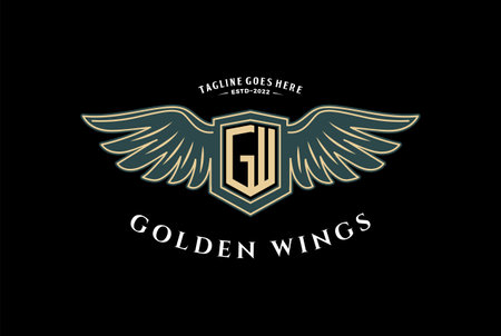 Vintage Retro Elegant Golden Wings with Shield Logo Design Inspirationのイラスト素材