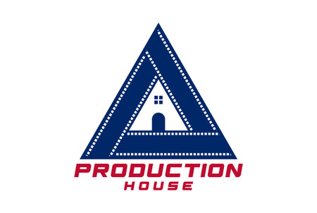 Vintage Triangle Film Strip with House for Movie Cinema Production Studio Logoのイラスト素材