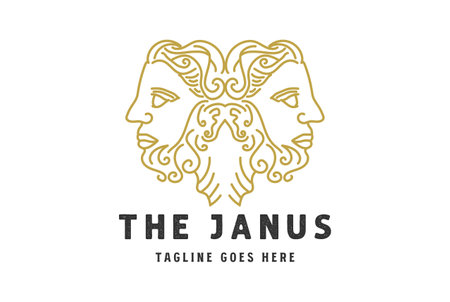 Twin Face Myth Greek Janus God Line Style Logo Designのイラスト素材