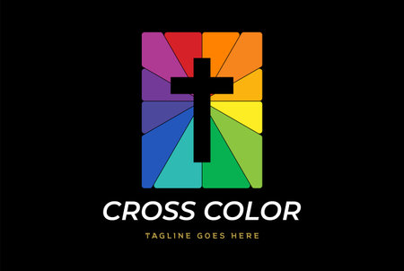 Colorful Holy Jesus Cross Christian Catholic Bible Logo Designのイラスト素材