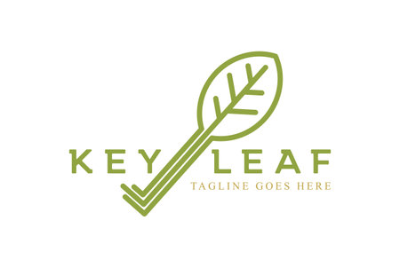 Simple Minimalist Fresh Green Key Leaf Tree Plant Logo Designのイラスト素材
