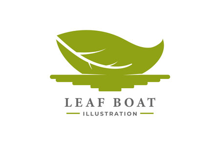 Simple Minimalist Floating Fresh Green Leaf Boat Ship on the River Creek Lake Icon Illustration Vectorのイラスト素材