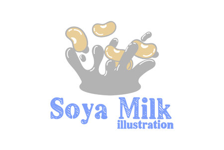 Simple Minimalist Splash Milk with Soya Bean Icon Illustration Product Design Vectorのイラスト素材