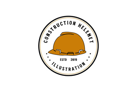 Vintage Retro Builder Helmet Badge Emblem Label for Construction Illustration Vectorのイラスト素材