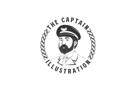 Vintage Retro Seaman Beard Cruise Marine Captain Man Icon Illustration Vectorのイラスト素材