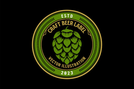 Circular Round Old Vintage Green Hop for Craft Beer Brewing or Brewery Label Design Vectorのイラスト素材