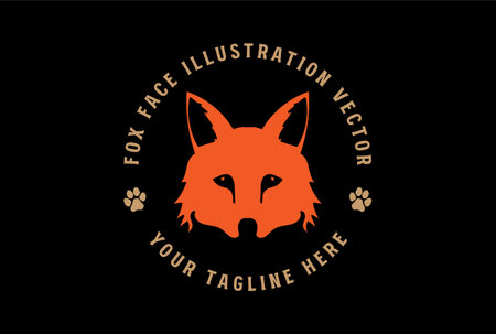 Simple Minimalist Orange Fox Head Face Badge Emblem Label Icon Illustration Vector