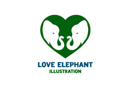 Green Elephant Heart Love Silhouette Icon Illustrationのイラスト素材