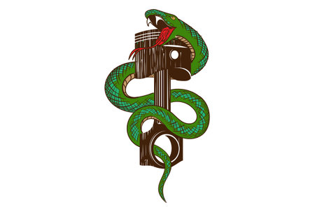 Isolated Serpent Snake with Piston for Biker Motorcycle Club Illustration Design Vectorのイラスト素材