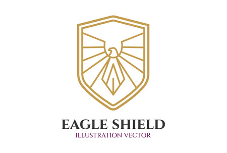 Luxury Eagle Hawk Falcon Shield Line Monogram Icon Symbol Illustration Design Vectorのイラスト素材
