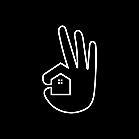 Good OK Hand Gesture with Home House for Real Estate Property Symbol Icon Illustrationのイラスト素材