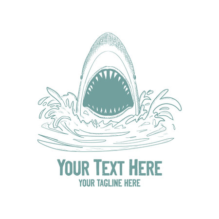 Vintage Hand Drawn Angry Open Mouth Ocean Shark Illustration Vectorのイラスト素材