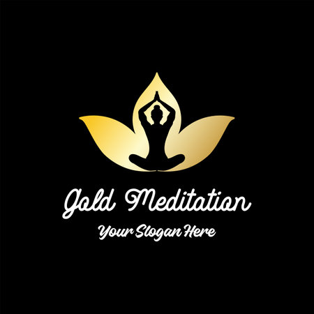 Elegant Luxury Golden Lotus Yoga Meditation Logo Design Vectorのイラスト素材