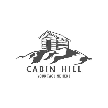Vintage Retro Wooden Cabin Chalet Cottage Lodge at the Mountain Hill Illustration Logo Design Vectorのイラスト素材