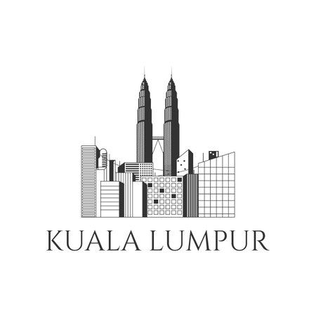 Malaysian Twin Towers City Skyline Vector Illustrationのイラスト素材