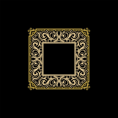 Square Vintage Retro Golden Royal Frame Ornament or Art Deco Badge Emblem Label Illustration Vectorのイラスト素材