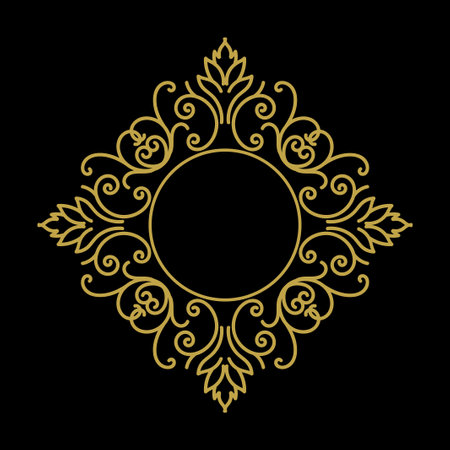 Golden Royal Border Frame with Ribbon Art Deco Ornaments Templateのイラスト素材