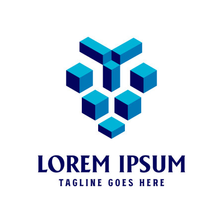 Modern Blue Square Box Cube shape Lion Head Icon Symbol Illustration Design Vectorのイラスト素材