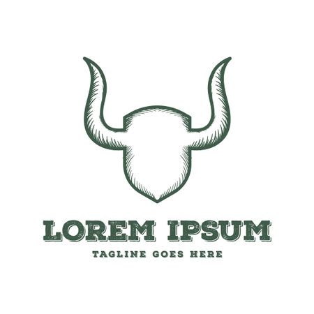 Vintage Retro Horned Shield for Bull Cow Bison Buffalo Protection Icon Illustration Design Vectorのイラスト素材