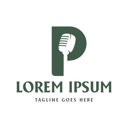 Initial Letter P with Microphone Mic Icon for Podcast Radio Broadcast for Entertainment Comedian or Sing Illustration design inspirationのイラスト素材