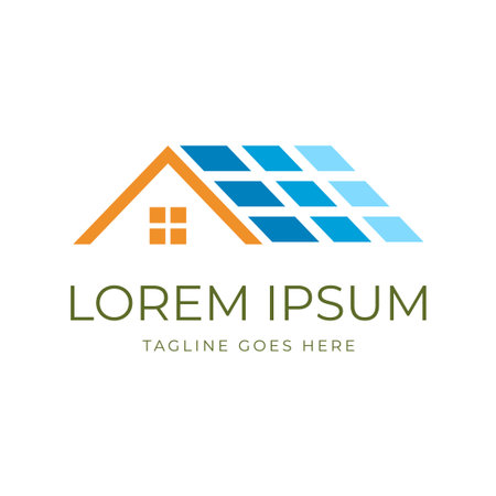 Simple Minimalist House with Solar Panel for Renewable Energy Technology Icon Symbol Illustration Vectorのイラスト素材