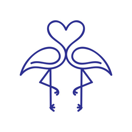 Simple Minimalist Heart Love Stork Heron Flamingo Ibis Bird Line Outline Linear Style Icon Illustration Design Vectorのイラスト素材