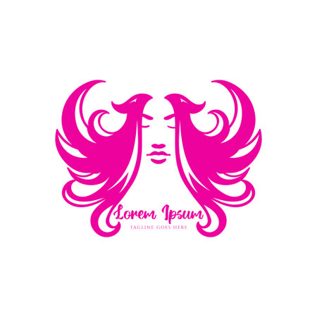 Woman Girl Lady Head Face with Phoenix Fire Hair for Knight Goddess Warrior or Angel Logo Design Vectorのイラスト素材