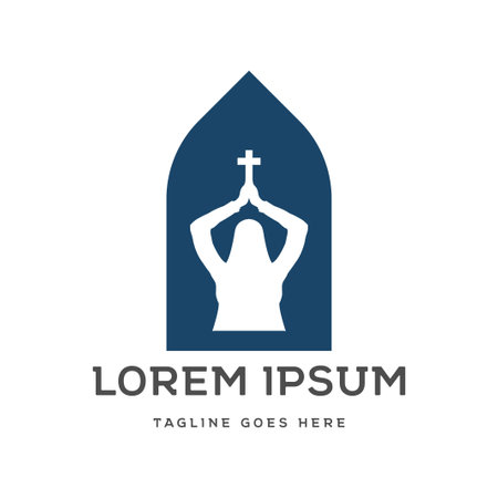 Silhouette of Christian Catholic Nun Hold Jesus Cross in Church Chapel for Religion Logo Design Vectorのイラスト素材