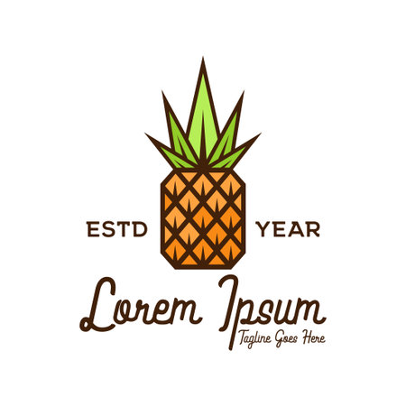 Retro Tropical Pineapple Fruit Logo for Restaurant, Bar, Vegan, Healthy and Organic Food, Market, Farmers , Cooking School or Food Truck Illustration Vectorのイラスト素材